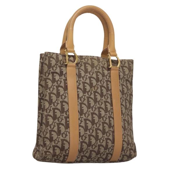 Christian Dior Trotter Canvas Hand Bag Brown Gold Auth 136188 - Picture 1 of 16